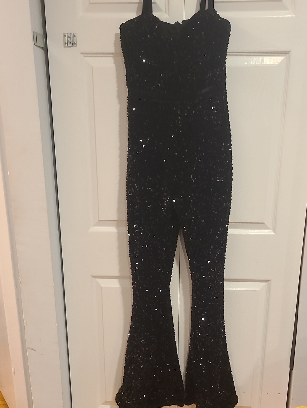 PrettyLittleThing Black Sequin Strap Jumpsuit